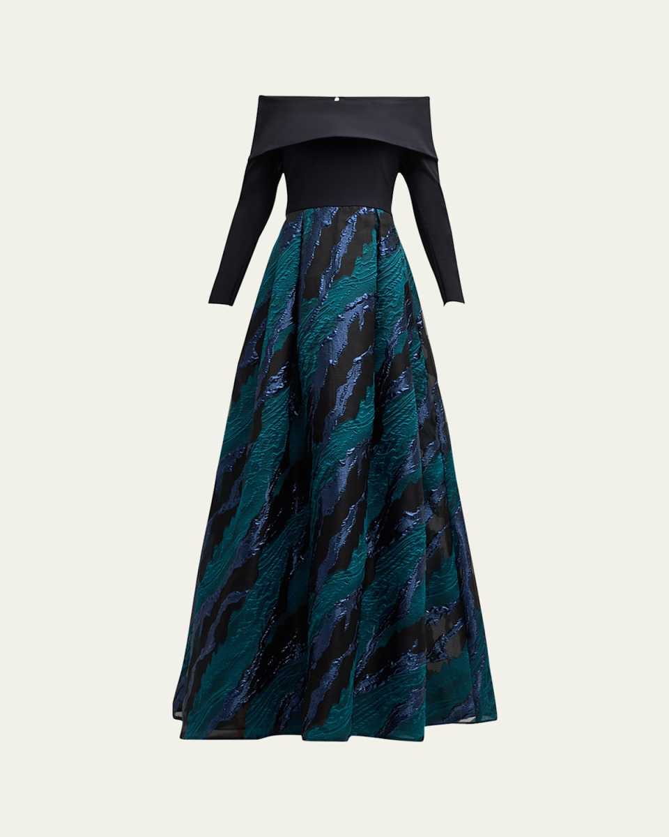 Off-Shoulder Organza Jacquard Gown